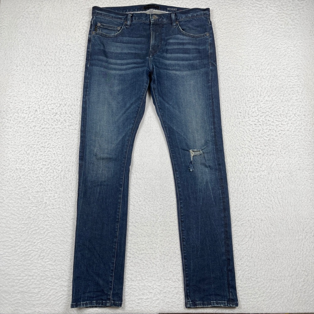 John Varvatos Wight Slim Fit Jeans Mens 33 Blue Dark Wash Distressed Denim